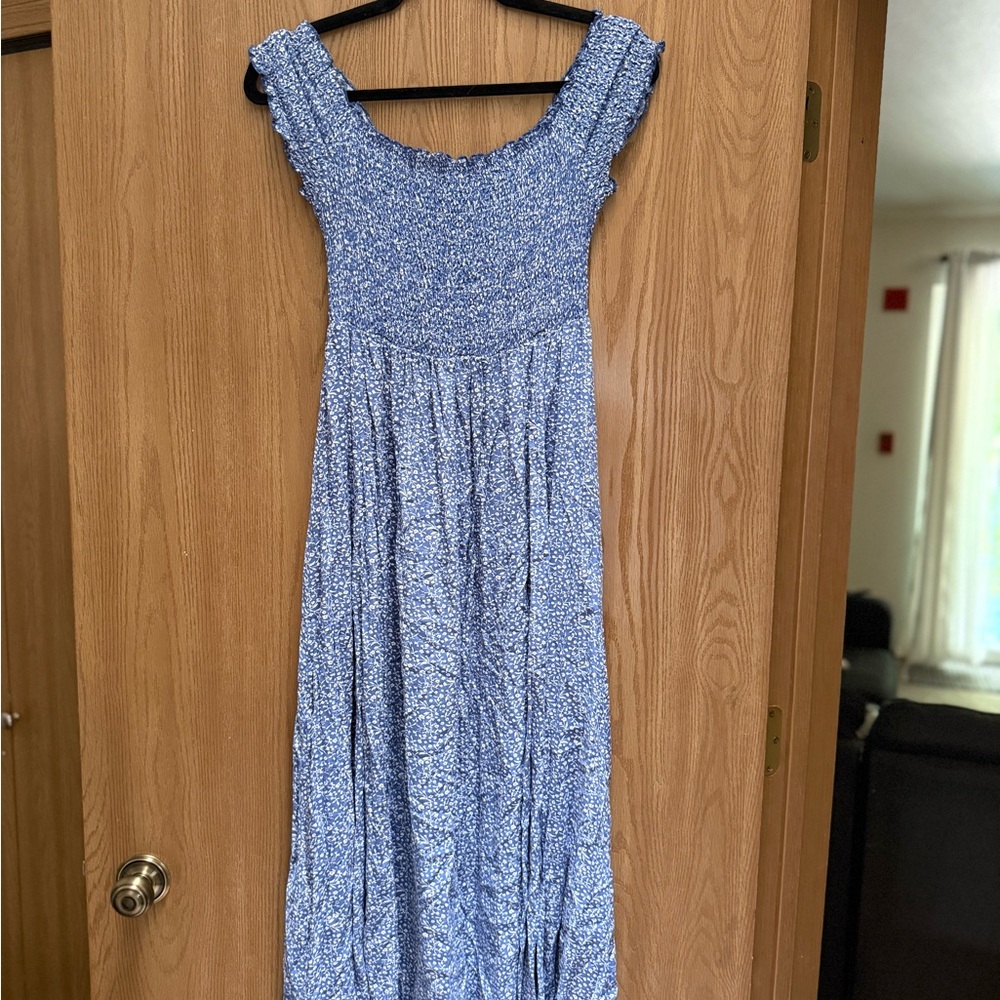 Blue Sleeveless Smocked Maxi Sundress